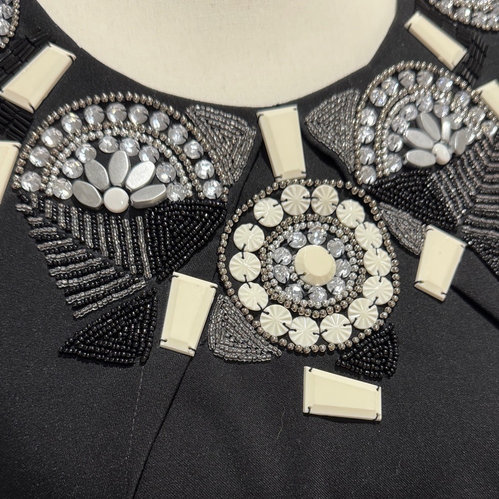 NWOT bebe Black Mini Dress with Crystal Necklace Embellishment Sz M - Picture 3 of 11